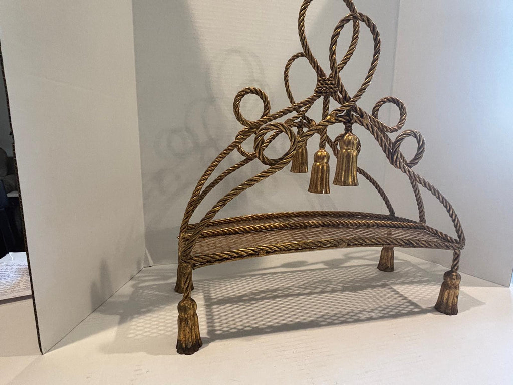 Sculptural Hollywood Regency Rope-Work Magazine Rack with Tassel Ornament, c. 1930s