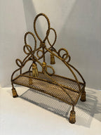 Sculptural Hollywood Regency Rope-Work Magazine Rack with Tassel Ornament, c. 1930s