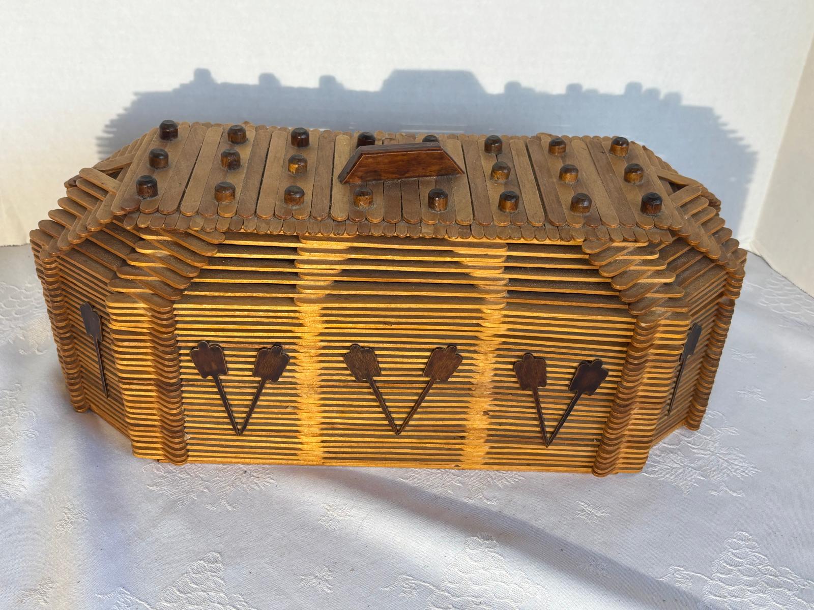 American Folk Art Architectural Box in the Tramp Art Tradition Mid-20th Century (circa 1950s)