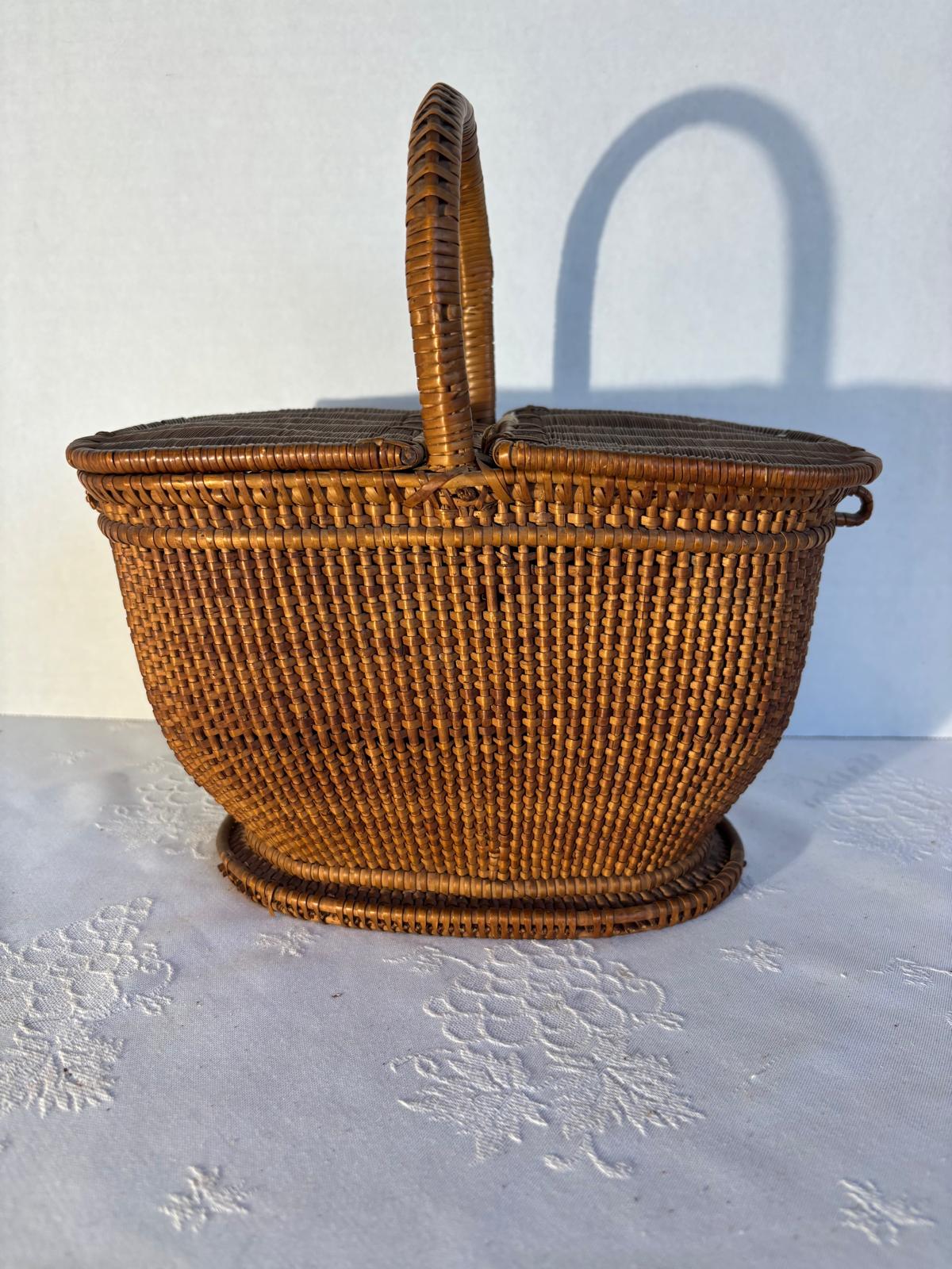 Fine Late 19th Century American Fancy Splint Basket with Hinged Lid