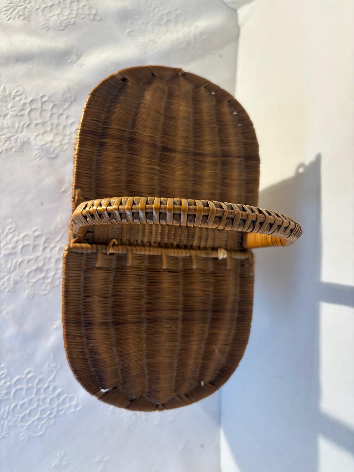 Fine Late 19th Century American Fancy Splint Basket with Hinged Lid