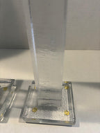 Pair of Postmodern Cast Glass Candlesticks with Blue Metal Element