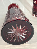 Bohemian Ruby Flash Cut Crystal Cordial Service with Original Stopper and Six Matching Glasses, Circa 1930–1950
