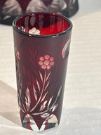 Bohemian Ruby Flash Cut Crystal Cordial Service with Original Stopper and Six Matching Glasses, Circa 1930–1950