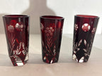 Bohemian Ruby Flash Cut Crystal Cordial Service with Original Stopper and Six Matching Glasses, Circa 1930–1950