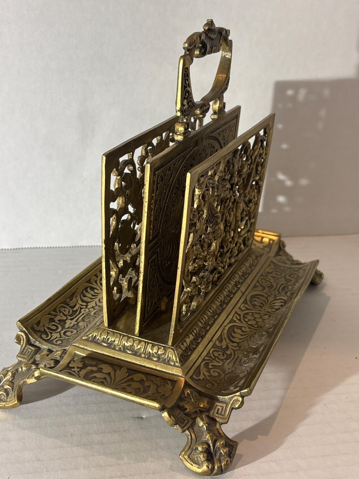 Late Victorian Heraldic Griffin Cast Bronze Letter Holder Continental European or American, Circa 1890–1910