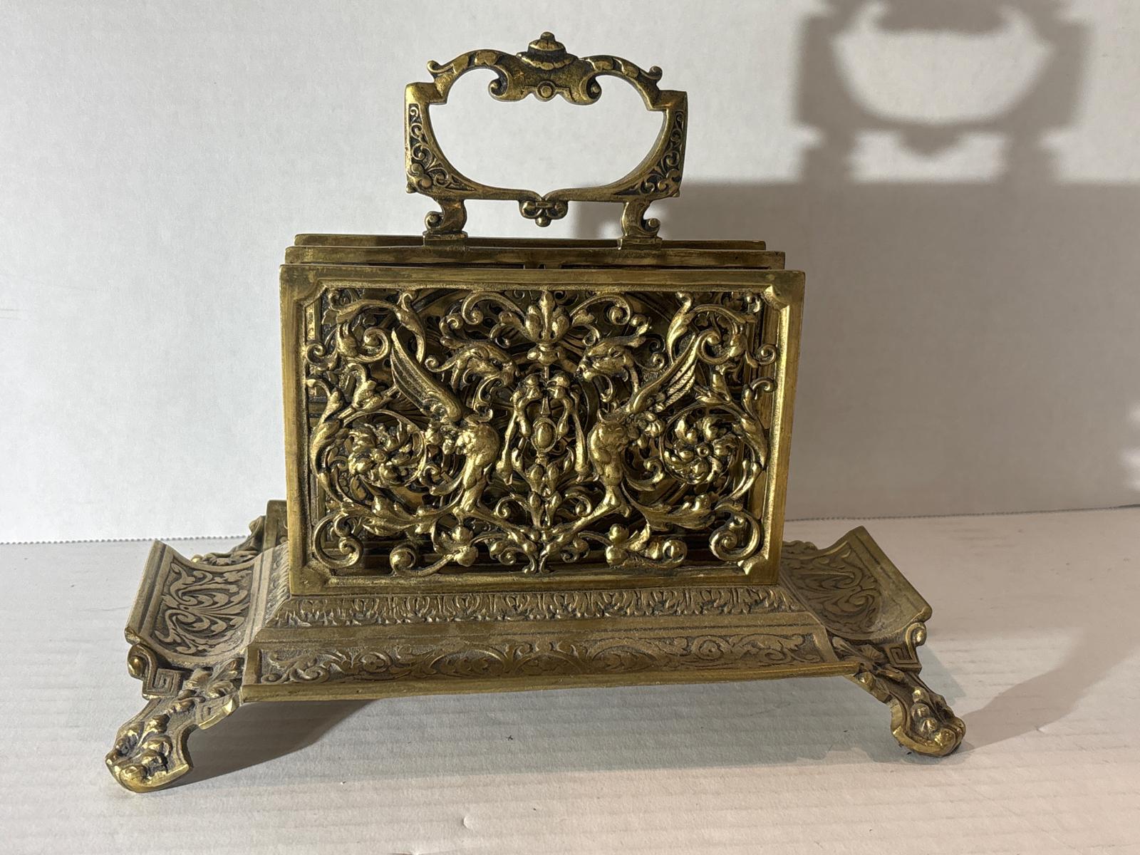 Late Victorian Heraldic Griffin Cast Bronze Letter Holder Continental European or American, Circa 1890–1910