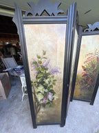 Impressive Three-Panel Hand-Painted Floral Screen circa 1900