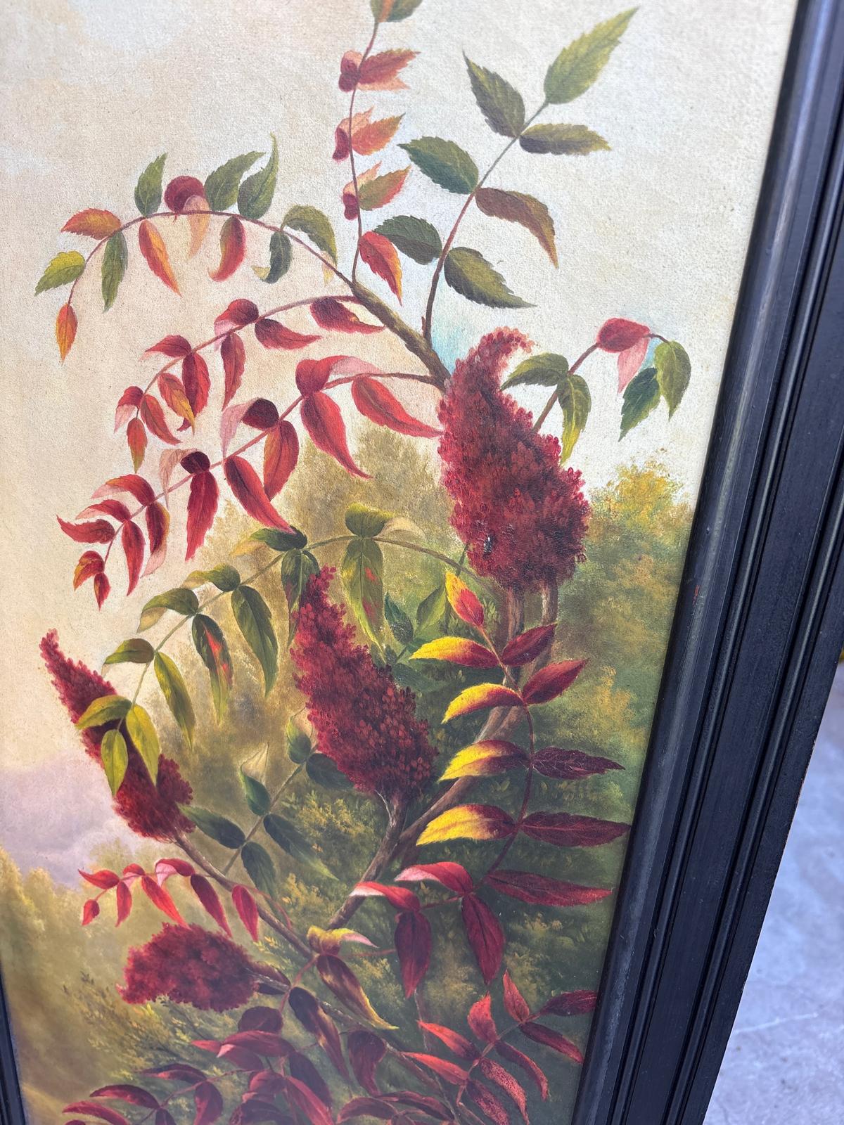 Impressive Three-Panel Hand-Painted Floral Screen circa 1900