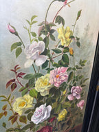 Impressive Three-Panel Hand-Painted Floral Screen circa 1900