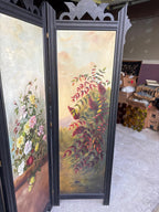 Impressive Three-Panel Hand-Painted Floral Screen circa 1900