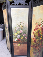 Impressive Three-Panel Hand-Painted Floral Screen circa 1900