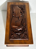 Cape Cod Maritime Folk Art Document Box with Clasped Hands Carving American, probably Cape Cod or Coastal New England, circa 1890–1910