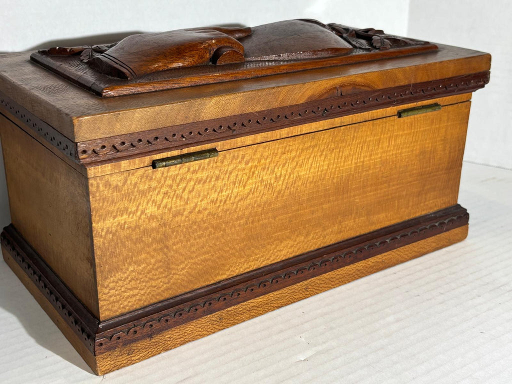 Cape Cod Maritime Folk Art Document Box with Clasped Hands Carving American, probably Cape Cod or Coastal New England, circa 1890–1910