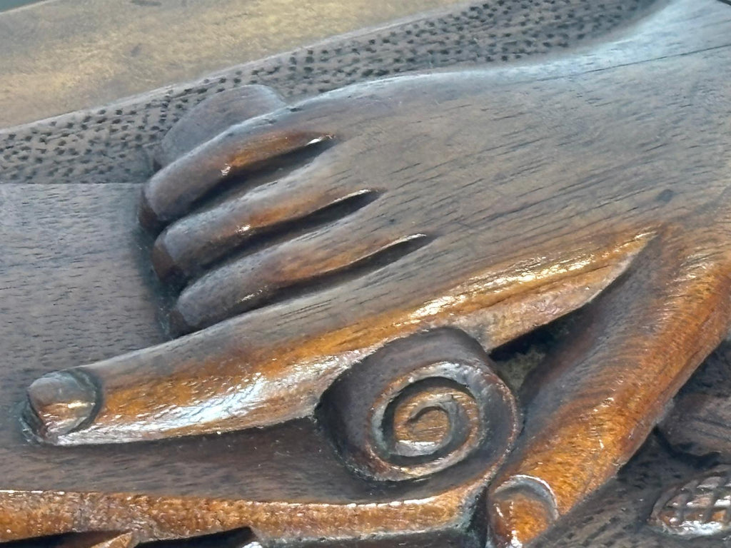 Cape Cod Maritime Folk Art Document Box with Clasped Hands Carving American, probably Cape Cod or Coastal New England, circa 1890–1910