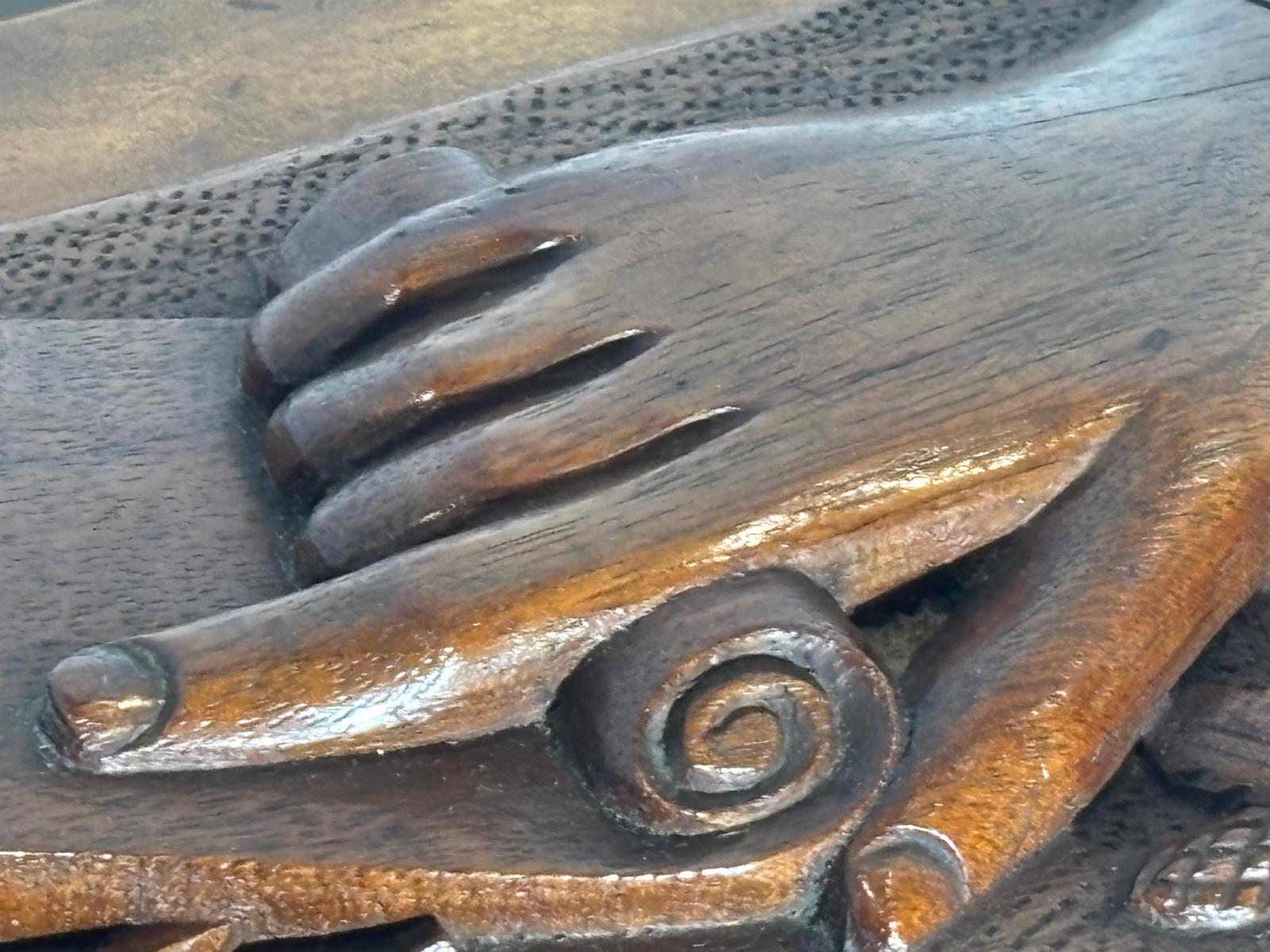 Cape Cod Maritime Folk Art Document Box with Clasped Hands Carving American, probably Cape Cod or Coastal New England, circa 1890–1910