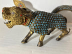 Group of Mid-Century Chinese Filigree Mythological Creatures Including a Turquoise & Coral Dragon, Tiger, and Pair of Guardian Beasts