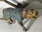 Group of Mid-Century Chinese Filigree Mythological Creatures Including a Turquoise & Coral Dragon, Tiger, and Pair of Guardian Beasts