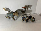 Group of Mid-Century Chinese Filigree Mythological Creatures Including a Turquoise & Coral Dragon, Tiger, and Pair of Guardian Beasts