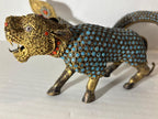 Group of Mid-Century Chinese Filigree Mythological Creatures Including a Turquoise & Coral Dragon, Tiger, and Pair of Guardian Beasts