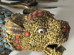 Group of Mid-Century Chinese Filigree Mythological Creatures Including a Turquoise & Coral Dragon, Tiger, and Pair of Guardian Beasts