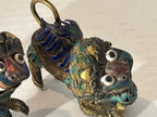 Group of Mid-Century Chinese Filigree Mythological Creatures Including a Turquoise & Coral Dragon, Tiger, and Pair of Guardian Beasts