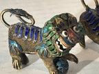 Group of Mid-Century Chinese Filigree Mythological Creatures Including a Turquoise & Coral Dragon, Tiger, and Pair of Guardian Beasts