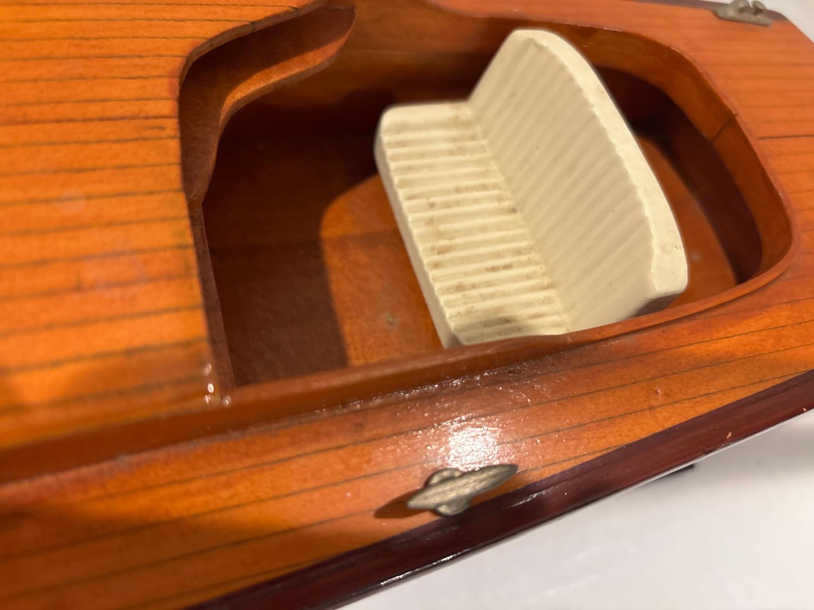 Vintage Mahogany Runabout Speedboat Model on Stand