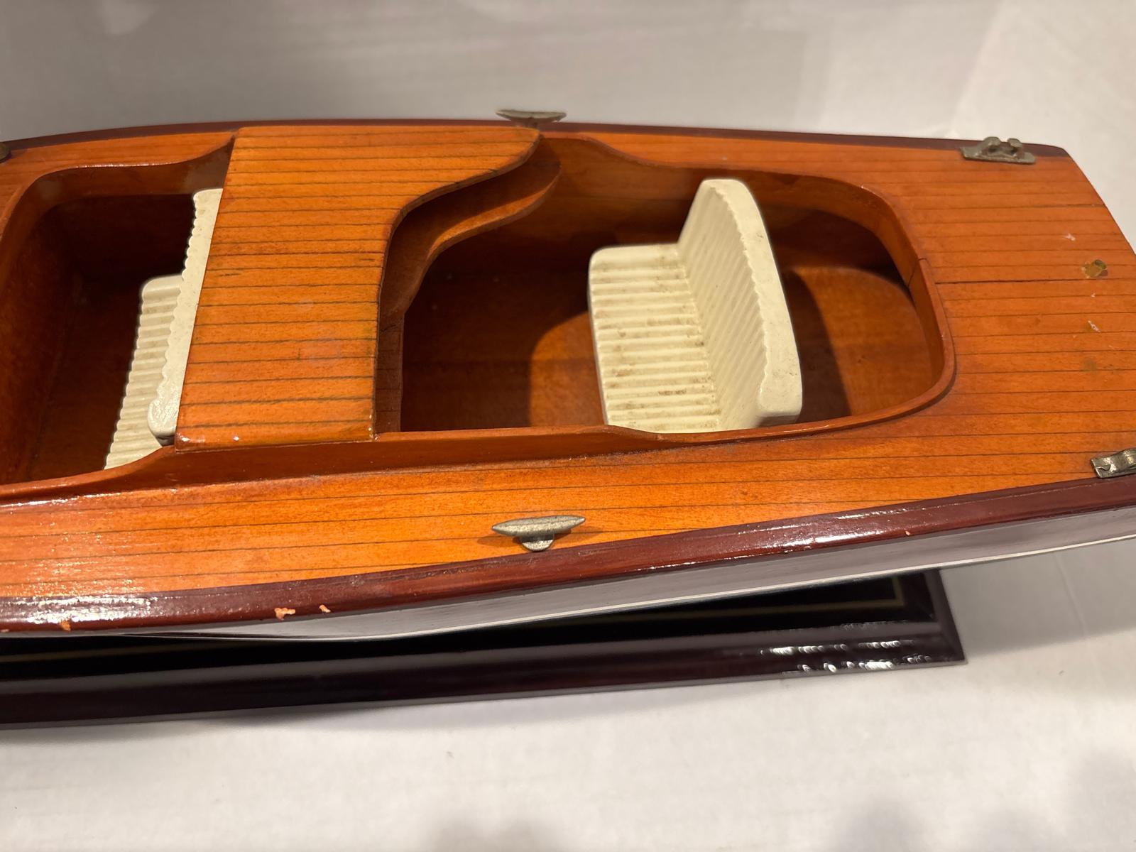 Vintage Mahogany Runabout Speedboat Model on Stand