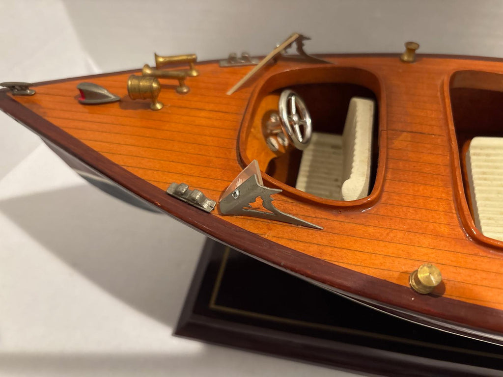 Vintage Mahogany Runabout Speedboat Model on Stand