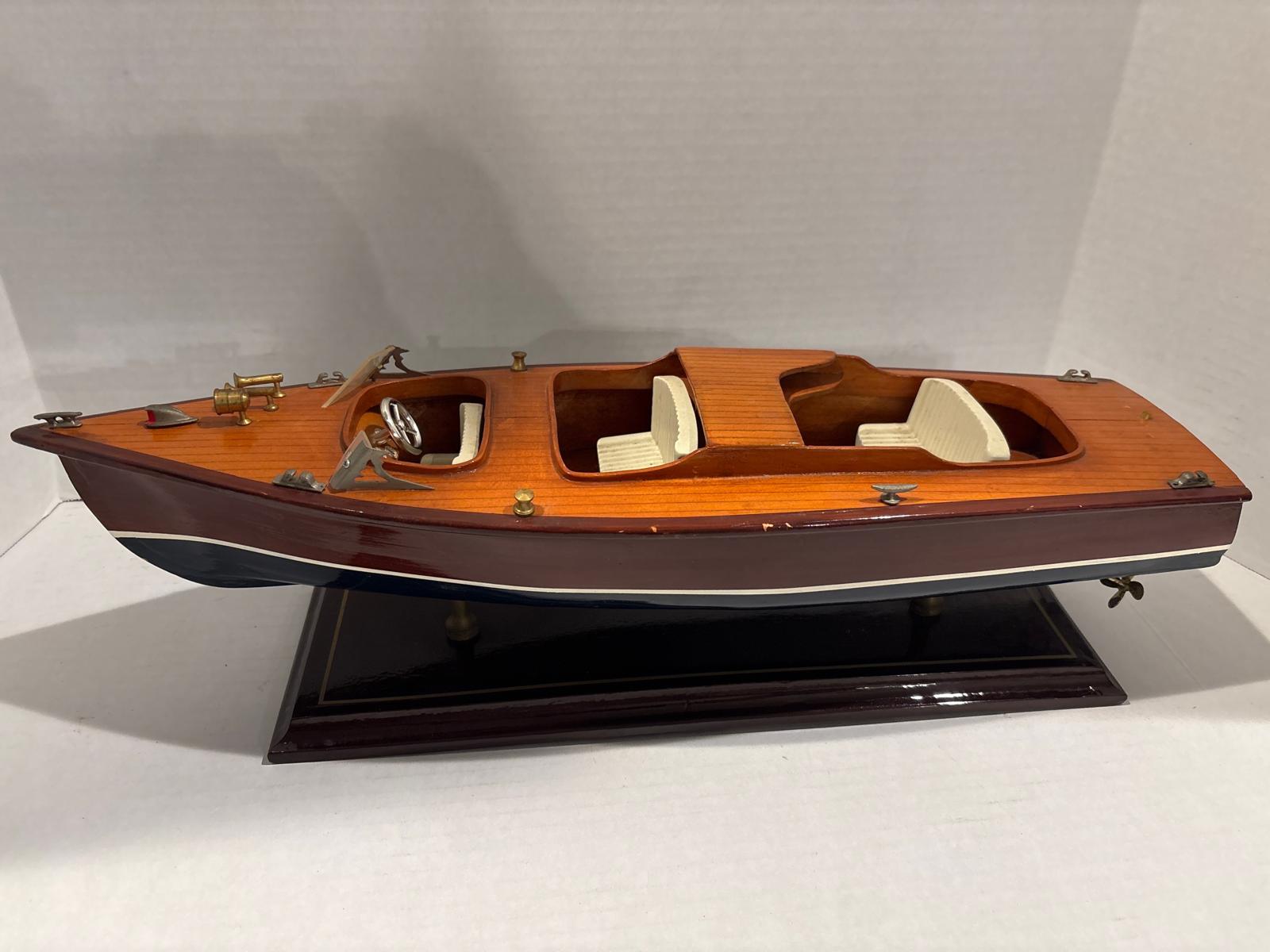Vintage Mahogany Runabout Speedboat Model on Stand