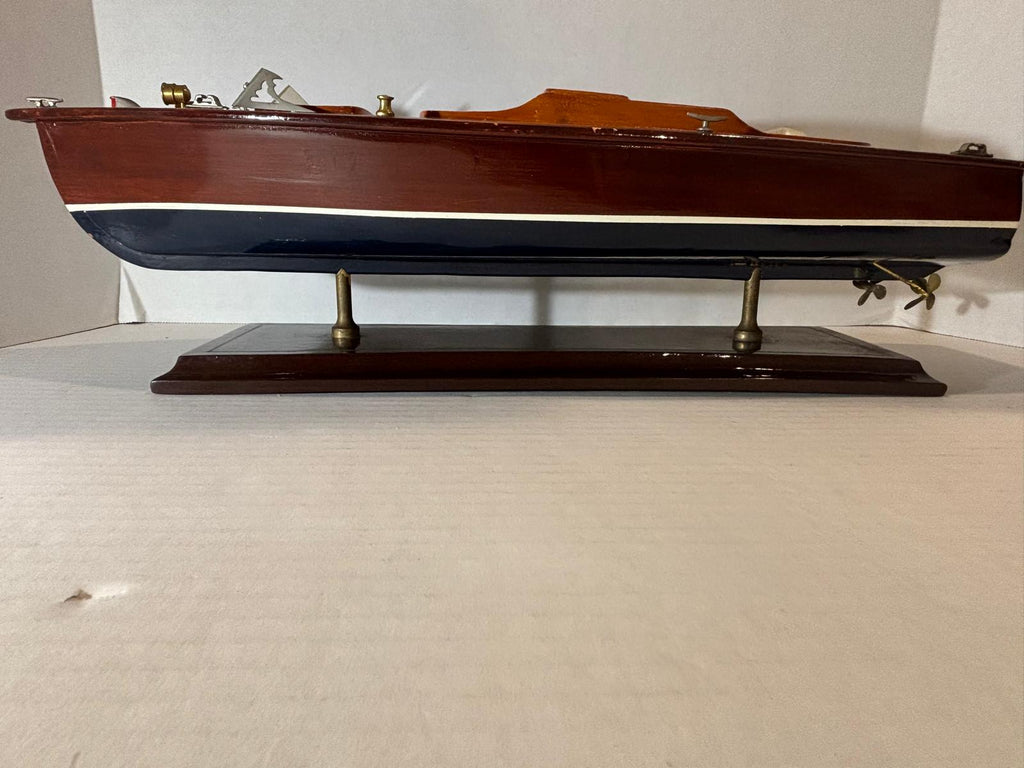Vintage Mahogany Runabout Speedboat Model on Stand