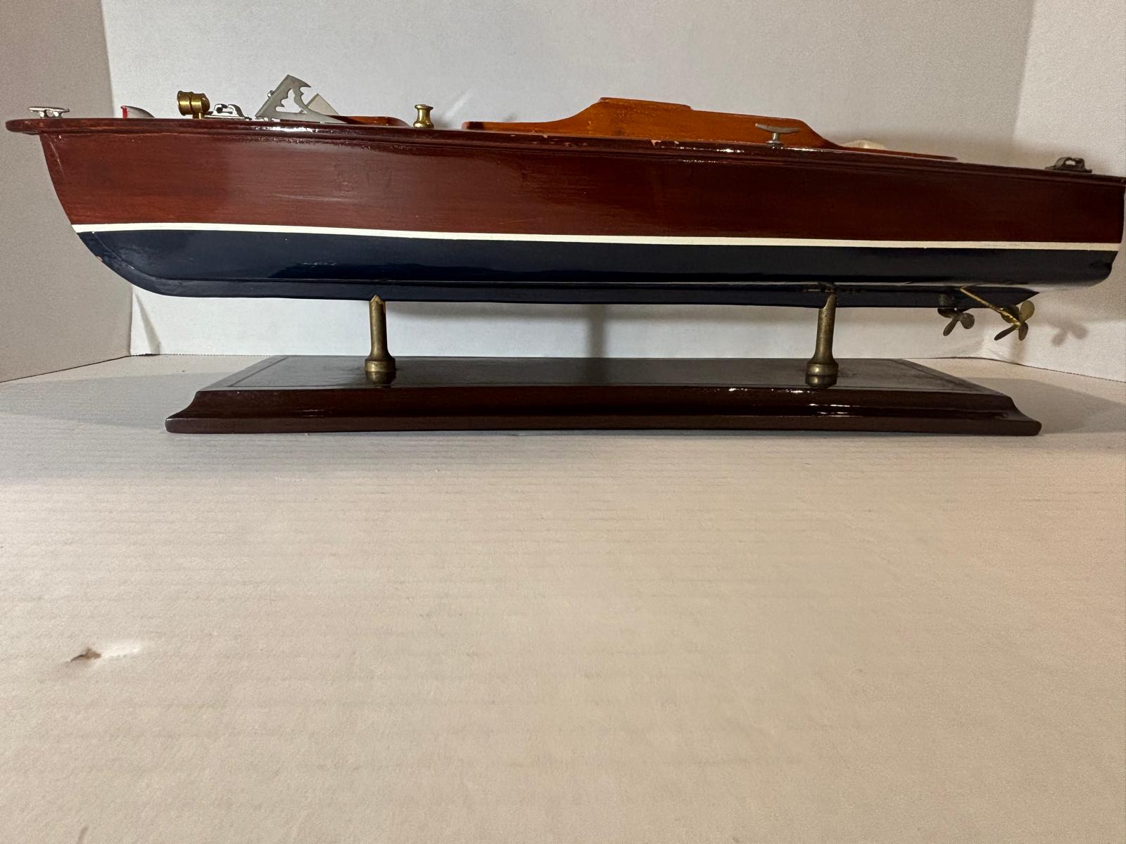 Vintage Mahogany Runabout Speedboat Model on Stand