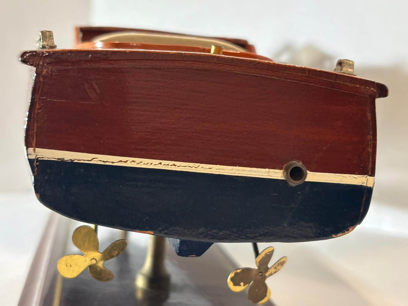 Vintage Mahogany Runabout Speedboat Model on Stand