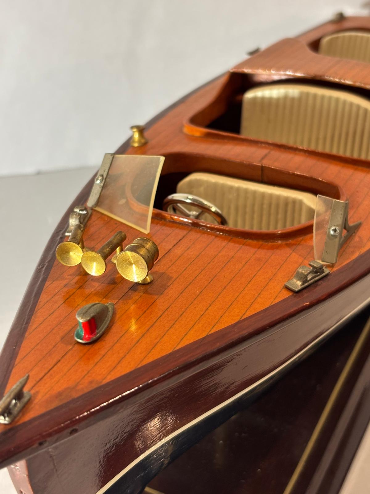 Vintage Mahogany Runabout Speedboat Model on Stand