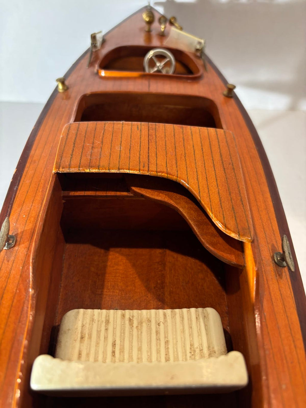 Vintage Mahogany Runabout Speedboat Model on Stand