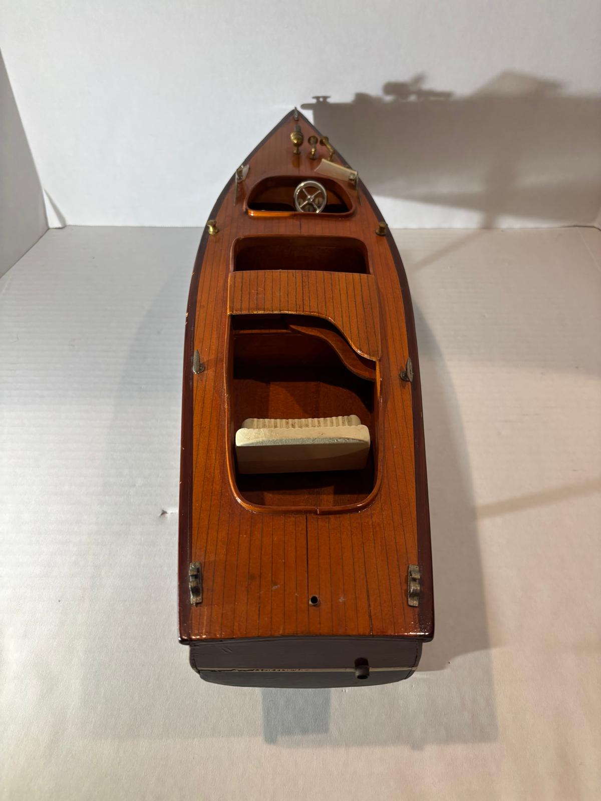 Vintage Mahogany Runabout Speedboat Model on Stand