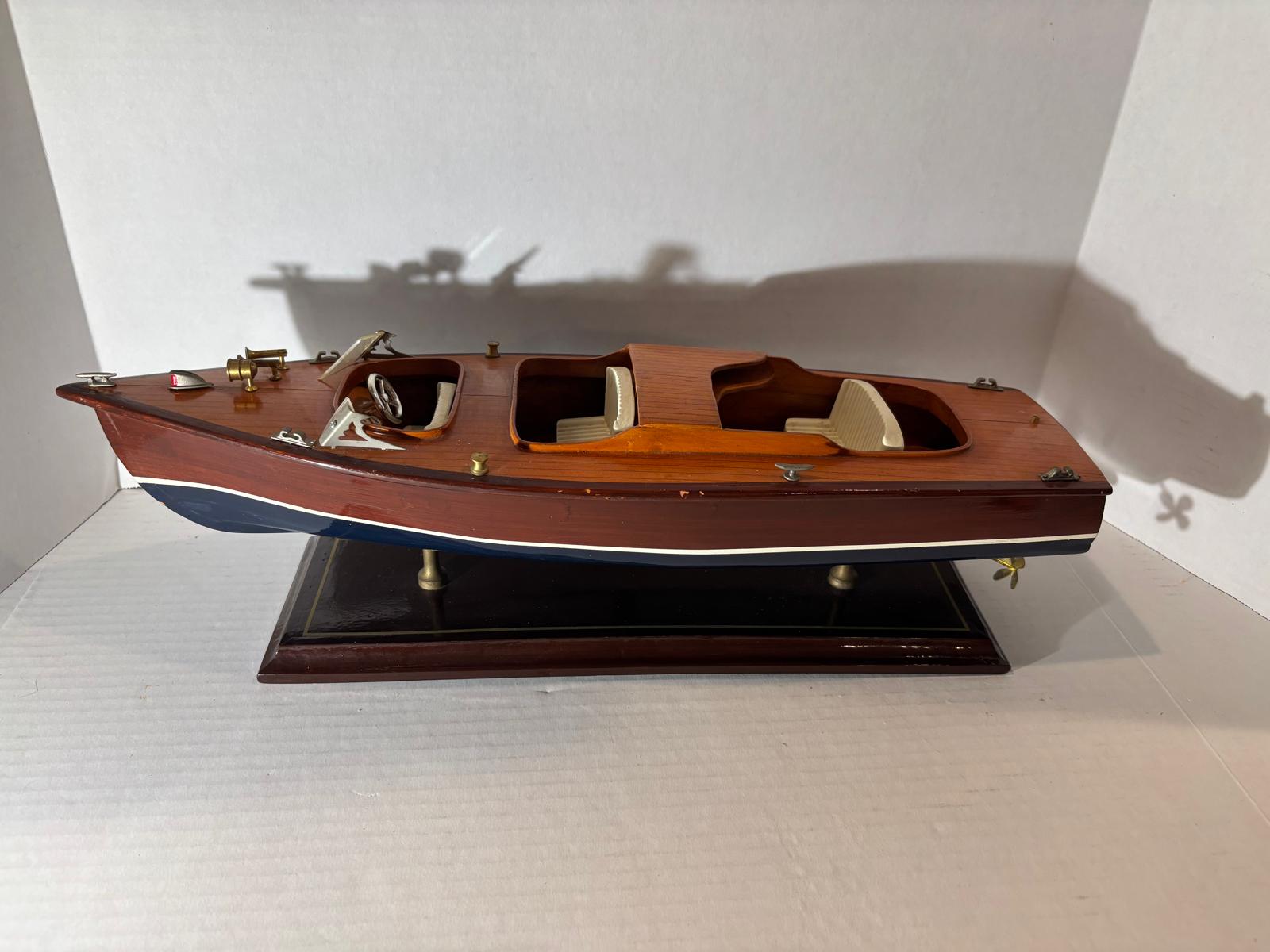 Vintage Mahogany Runabout Speedboat Model on Stand