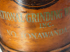 Early 20th century industrial advertising storage container for the National Grinding Wheel Co. of Tonawanda, New York.
