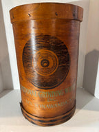 Early 20th century industrial advertising storage container for the National Grinding Wheel Co. of Tonawanda, New York.