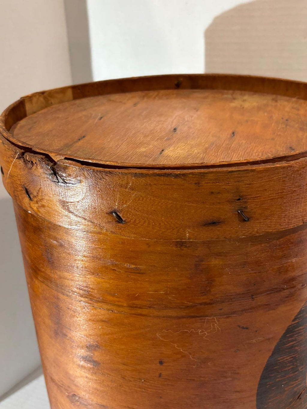 Early 20th century industrial advertising storage container for the National Grinding Wheel Co. of Tonawanda, New York.