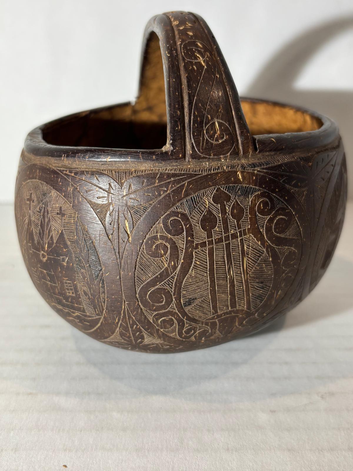 Rare Sailor-Carved Coconut Shell Basket Santa Marta, Colombia — February 1938