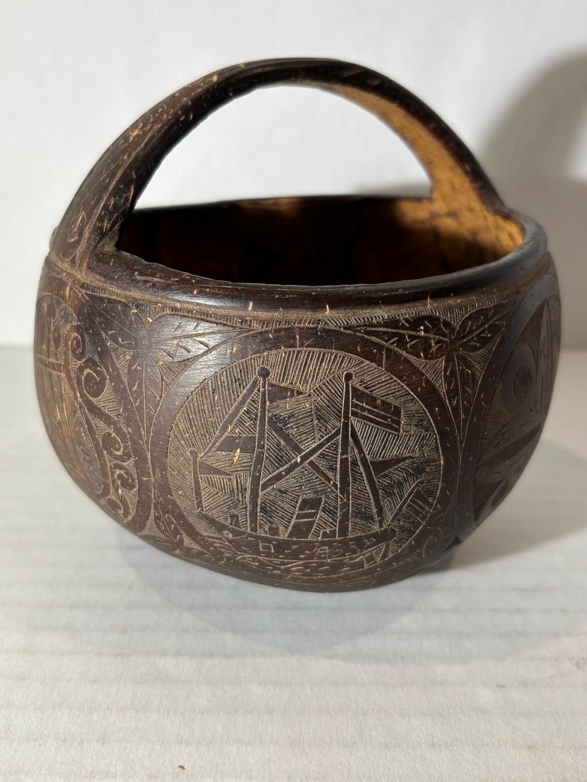 Rare Sailor-Carved Coconut Shell Basket Santa Marta, Colombia — February 1938