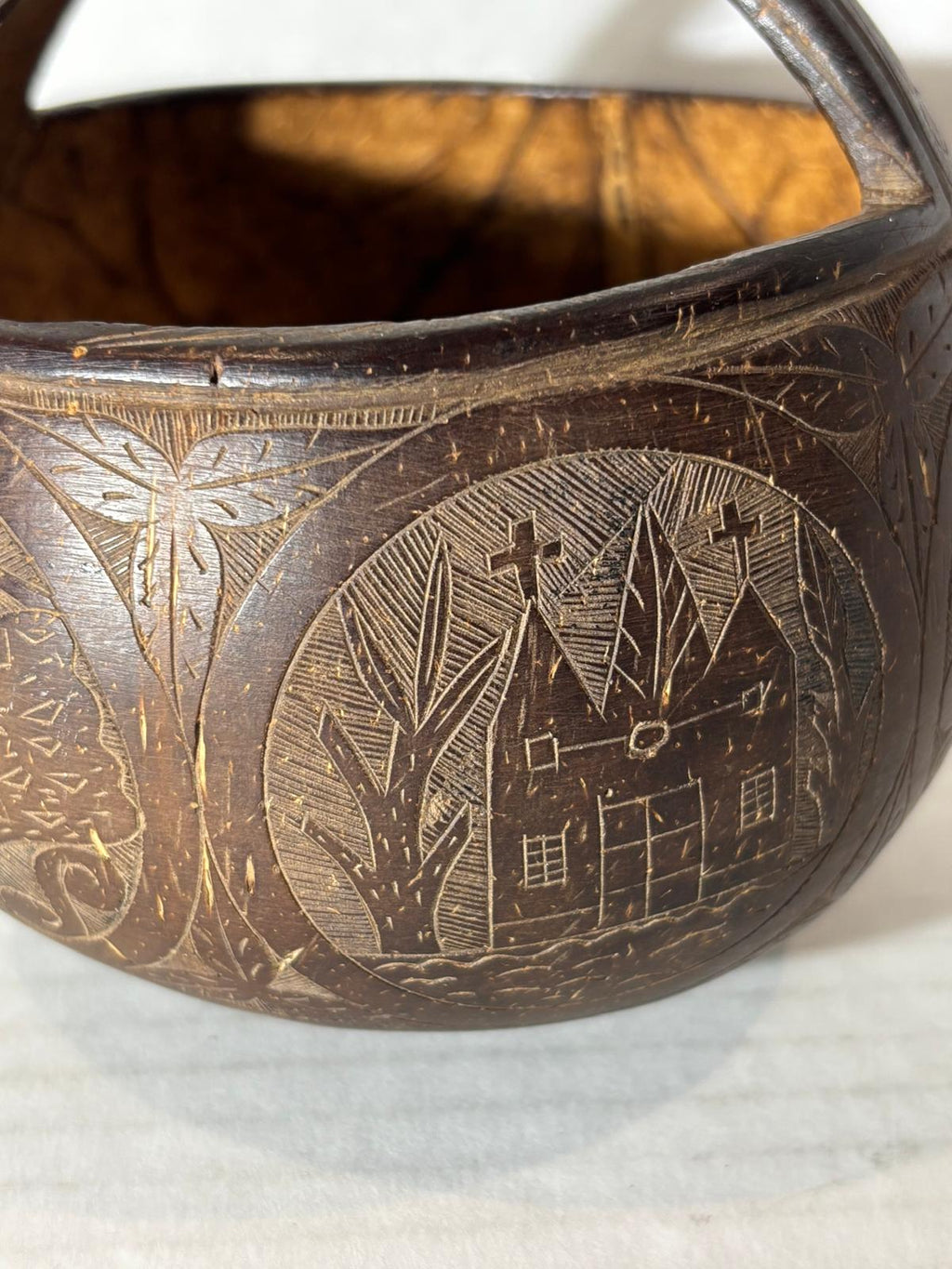 Rare Sailor-Carved Coconut Shell Basket Santa Marta, Colombia — February 1938
