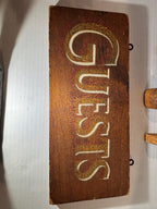 “GUESTS” Sign with Three Gentleman Carvings and Lady Bust American Folk Art, circa 1890–1940