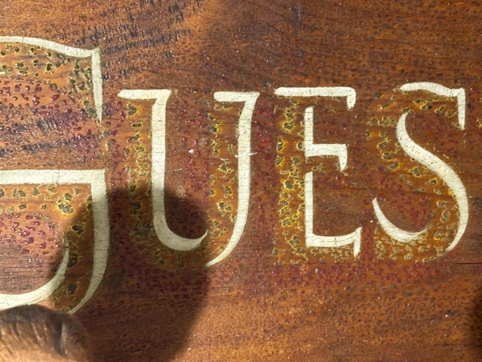 “GUESTS” Sign with Three Gentleman Carvings and Lady Bust American Folk Art, circa 1890–1940