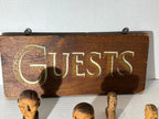 “GUESTS” Sign with Three Gentleman Carvings and Lady Bust American Folk Art, circa 1890–1940
