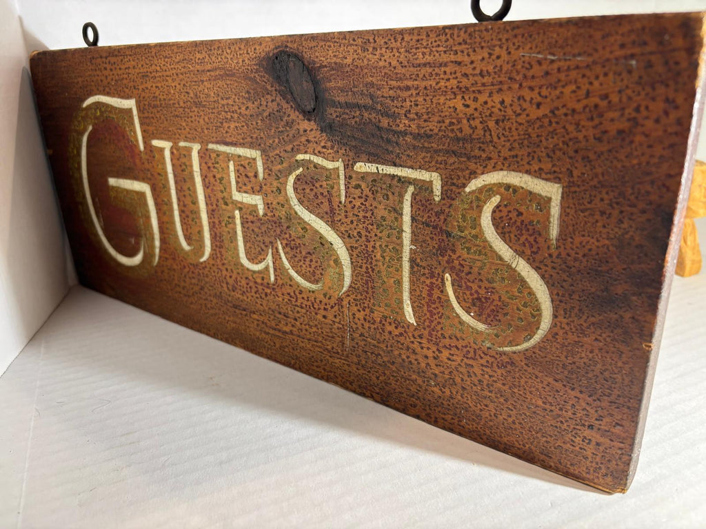 “GUESTS” Sign with Three Gentleman Carvings and Lady Bust American Folk Art, circa 1890–1940