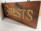 “GUESTS” Sign with Three Gentleman Carvings and Lady Bust American Folk Art, circa 1890–1940