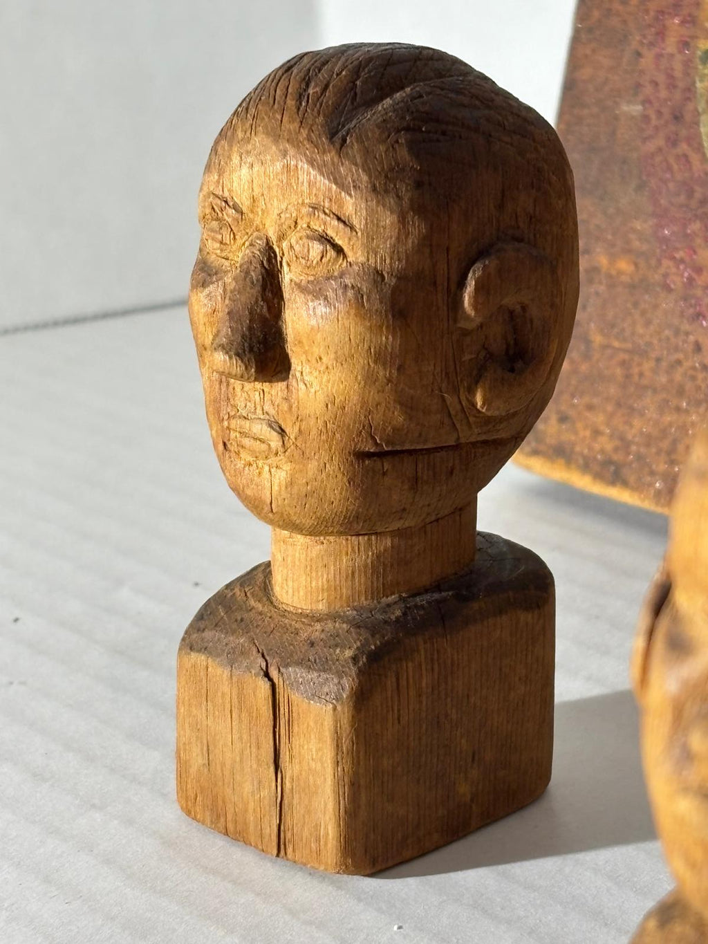“GUESTS” Sign with Three Gentleman Carvings and Lady Bust American Folk Art, circa 1890–1940